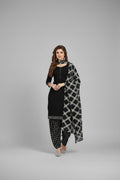 Crepe Printed Dress Material for Women & Girls (Black & White)