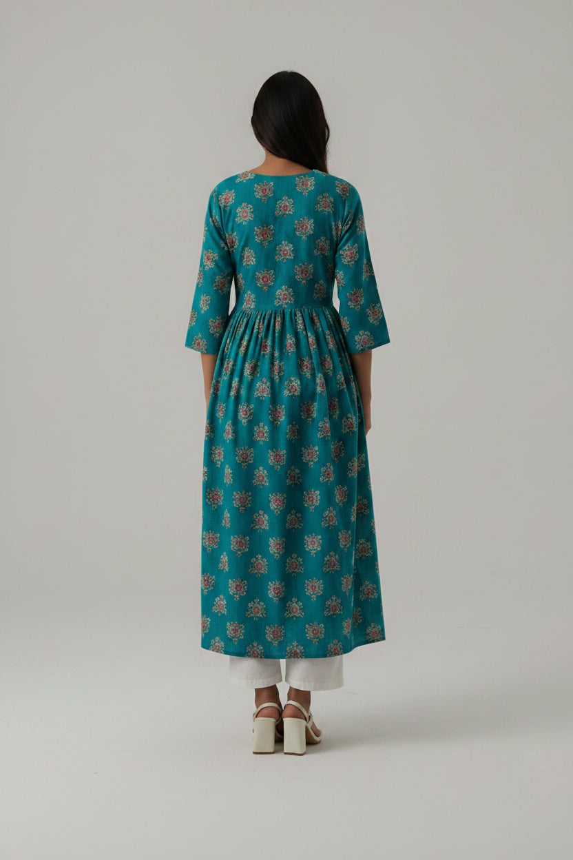 Floral Printed Notch Neck A-Line Maternity Kurta