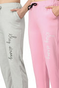 Cotton Blend Straight Fit Trouser for Women (Grey & Pink, M) (Pack of 2)