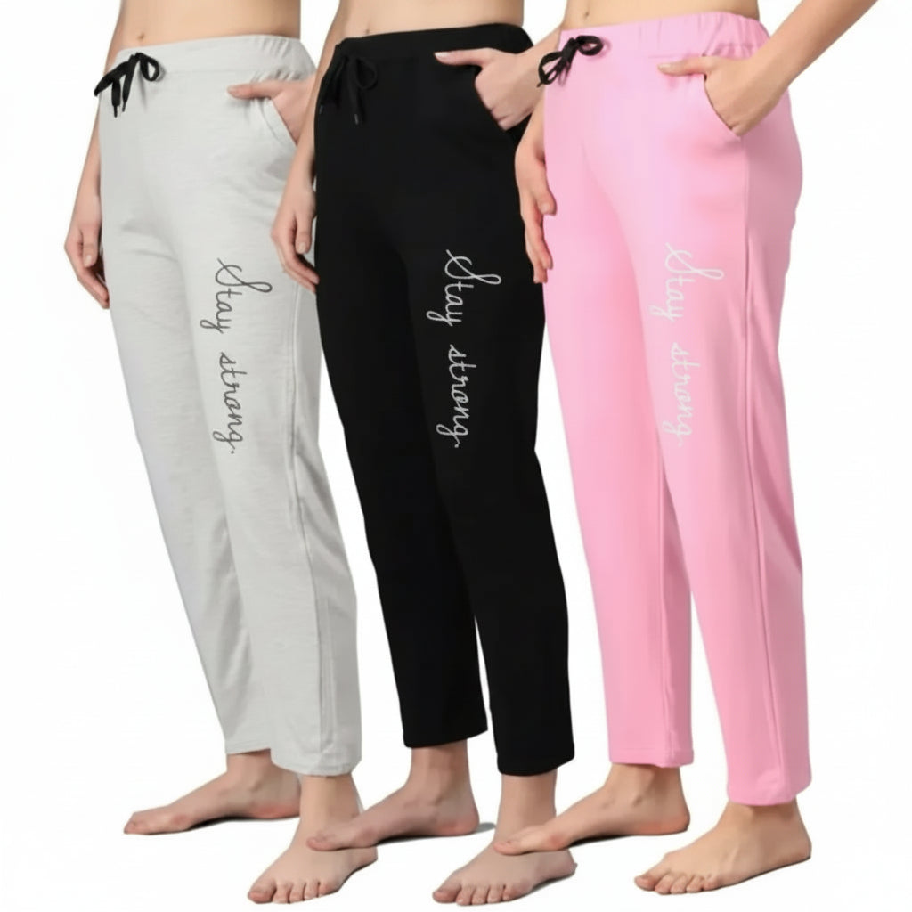 Cotton Blend Straight Fit Trouser for Women (Multicolor, M) (Pack of 3)